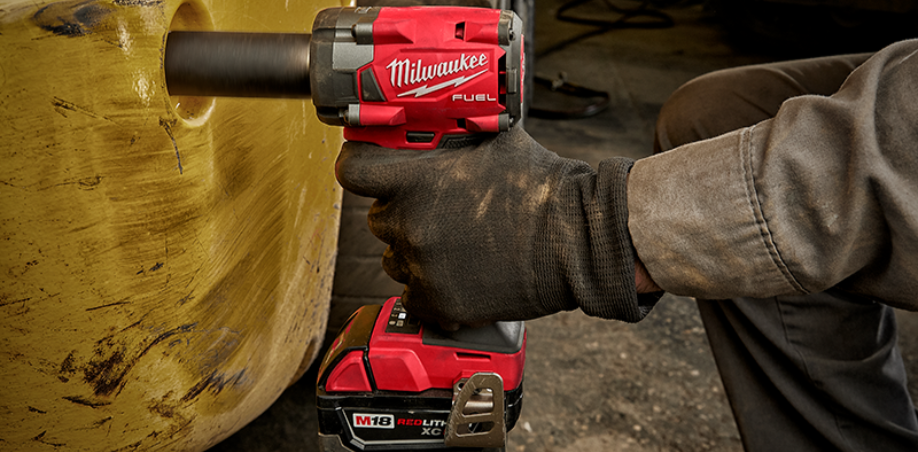 A picture of a Milwaukee impact wrench tightening a bolt