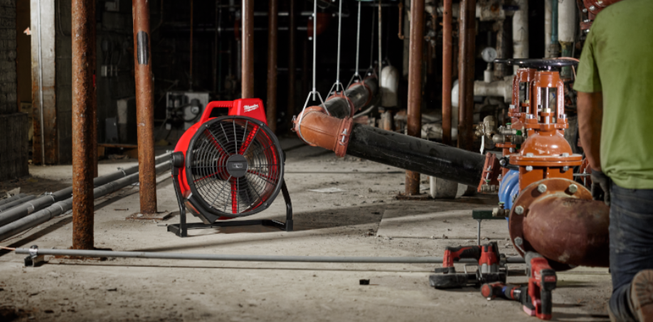 Milwaukee M18 18-inch Fan on a jobsite