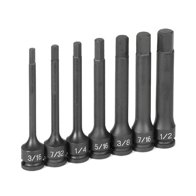 GREY PNEUMATIC 3/8 in DR x 4 in Impact Hex Bit Socket Set, 3/16 in - 1/2 in 1247H