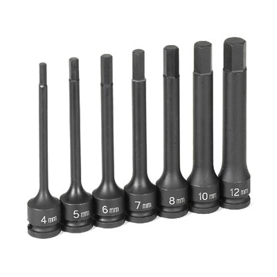 GREY PNEUMATIC 3/8 in DR x 4 in Impact Hex Bit Socket Set, 4mm - 12mm 1247MH