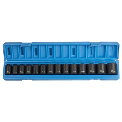 GREY PNEUMATIC 1/2 in DR Impact Socket Set, Metric 1412M