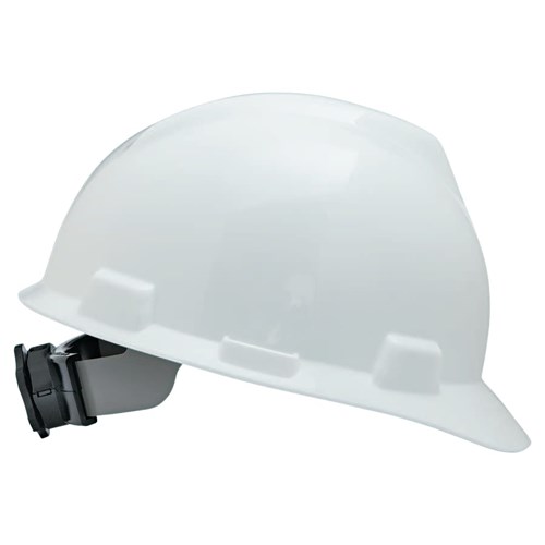 MSA SAFETY White Front Brim V-Gard Hard Hat, Fas-Trac Ratchet Suspension, AZCO Logo 475358-AZCO