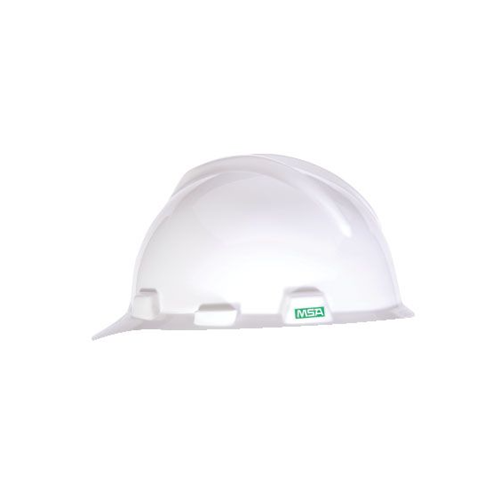 MSA SAFETY White Front Brim V-Gard Hard Hat, Fas-Trac Ratchet Suspension MSA475358-CS