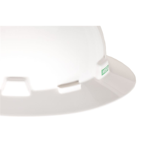 MSA SAFETY White Full Brim V-Gard Hard Hat, Fas-Trac Ratchet Suspension, AZCO Logo 475369-AZCO