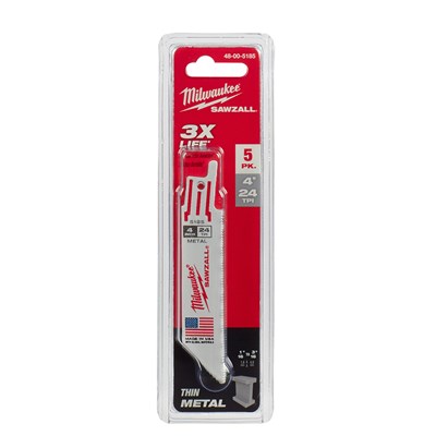 MILWAUKEE 4 in 24 TPI SAWZALL® Blade, 5 pk 48-00-5185