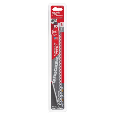 MILWAUKEE 9 in 6 TPI WRECKER™ with Carbide Teeth SAWZALL® Blades, 5 pk 48-00-5542