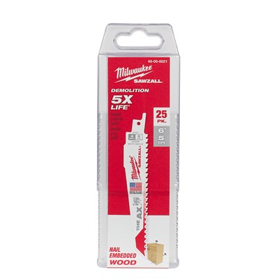 MILWAUKEE 6 in 5/8T Ax SAWZALL® Blade, 25 pk 48-00-8021