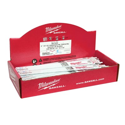 MILWAUKEE 9 in 18 TPI SAWZALL® TORCH™ Ice Hardened Metal Demolition Blades, 100 pk 48-01-9788