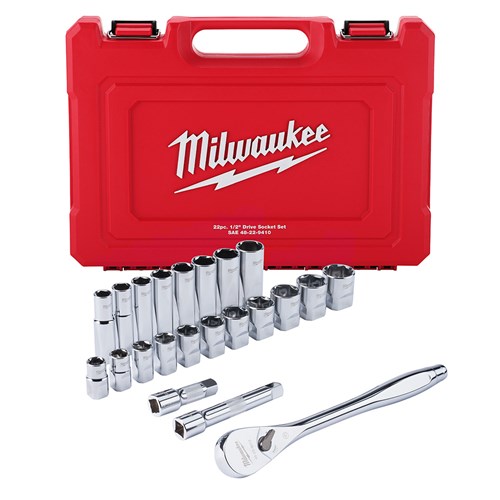 MILWAUKEE 1/2 in Dr Socket Set w / Ratchet 22 Pc 48-22-9410