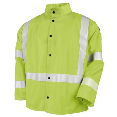 BLACK STALLION Lime Green Fire Resistant Jacket with Reflective Weld, Large 60-3583-LG-ICI