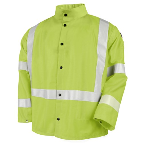 BLACK STALLION Lime Green Fire Resistant Welding Jacket w/Reflective Tape 60-3584-2XL-AZCO