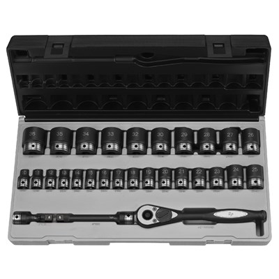 GREY PNEUMATIC 1/2 in DR Metric Duo-Socket Set, 6 pt, 29 pc 82629M