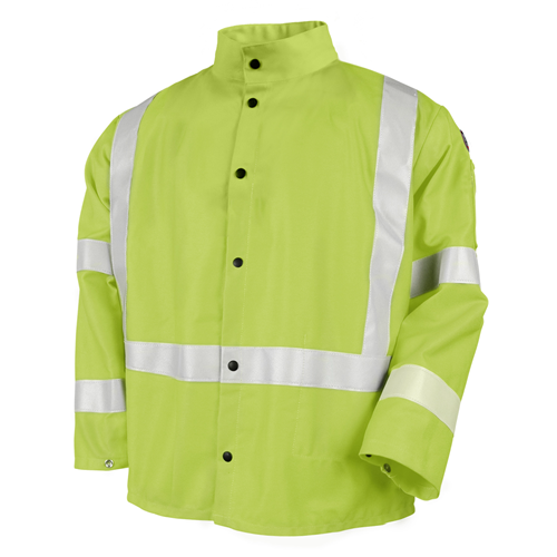 BLACK STALLION Safety Welding Jacket with FR Reflective Tape, Lime Green 60-3582-SM