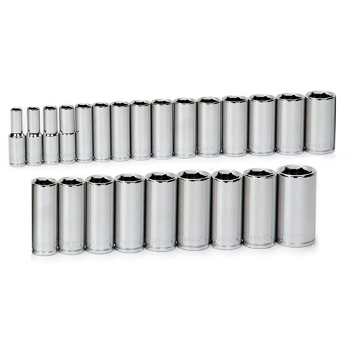 WILLIAMS 1/2 in Dr Deep Well Metric Chrome 24 pc Socket Set, 12 pt, Tether Ready JHW32949-TH