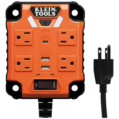 KLEIN TOOLS AC POWERBOX 1 Magnetic Power Strip with USB-C, LED Lights KT-29601