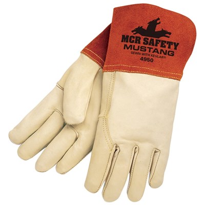 MCR SAFETY Mustang Leather Welding Work Gloves, Gauntlet Cuff, X-Large, 12 per Box M4950XL