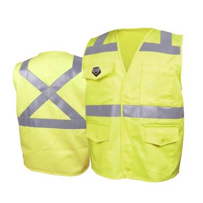 BLACK STALLION FR Cotton Lime Green Safety Vest with Reflective Sticker, 4X-Large VF1110-HY-4XL