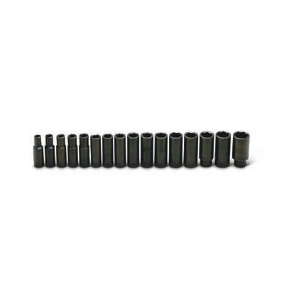 WRIGHT TOOL 1/2 in DR 6 pt Deep Metric Impact Socket Set, 16 pc WR467